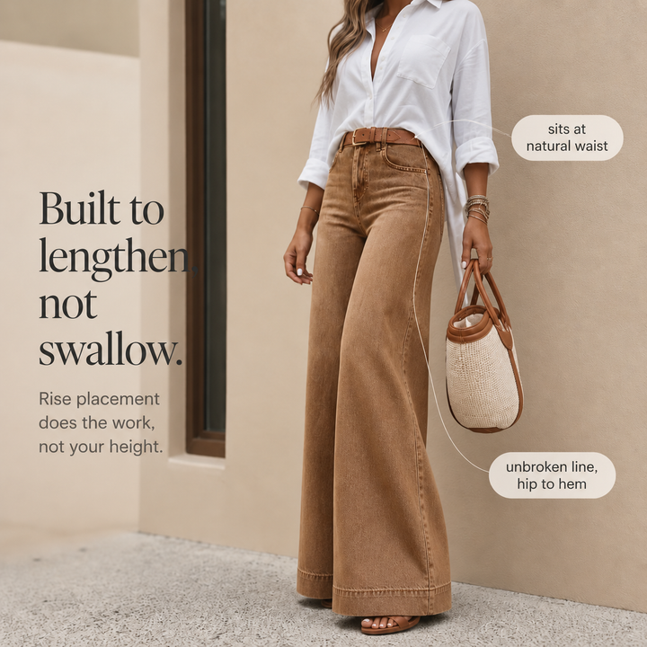 Dżinsy Longline Denim Look – Wysoki Stan, Szerokie Nogi, Vintage Wash