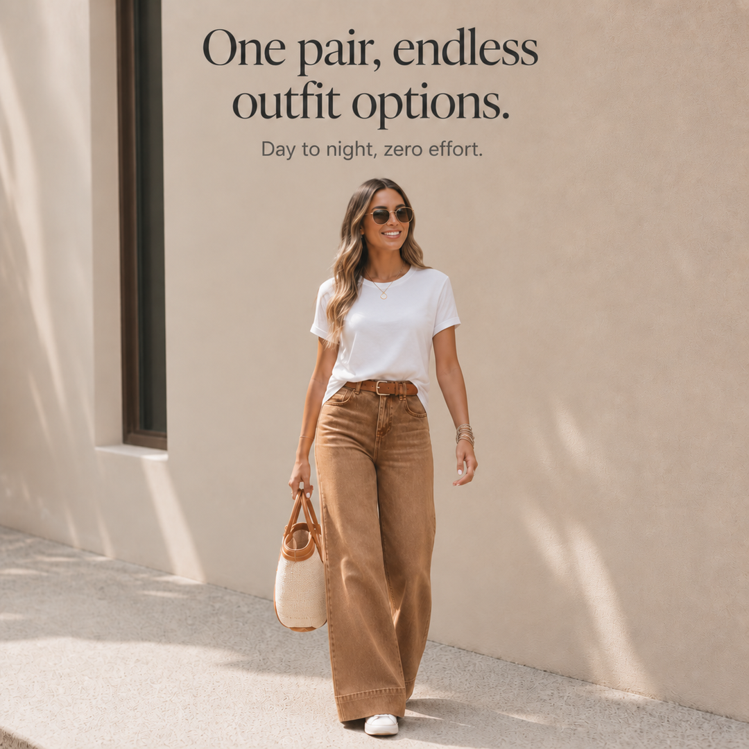 Dżinsy Longline Denim Look – Wysoki Stan, Szerokie Nogi, Vintage Wash