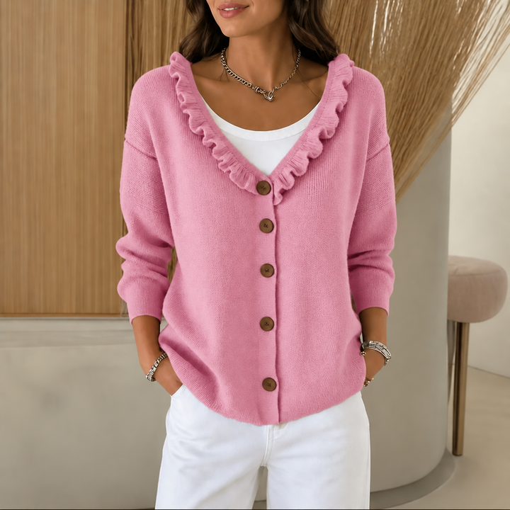Wearbella – Kardigan z falbaniastym kołnierzem z dzianiny