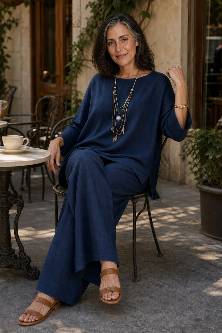 Wearlette – Zestaw Dwuczęściowy z Szerokimi Nogawkami w Stylu Lnianym