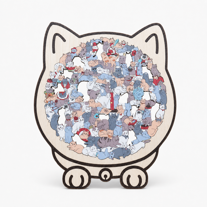 Purrzzle – Drewniana układanka w kształcie kota, 135 elementów