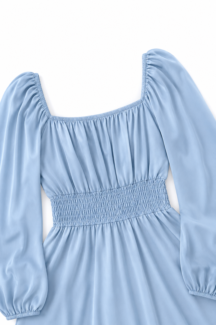 Trucewear – Sukienka midi z marszczonym dekoltem kwadratowym i falbanami