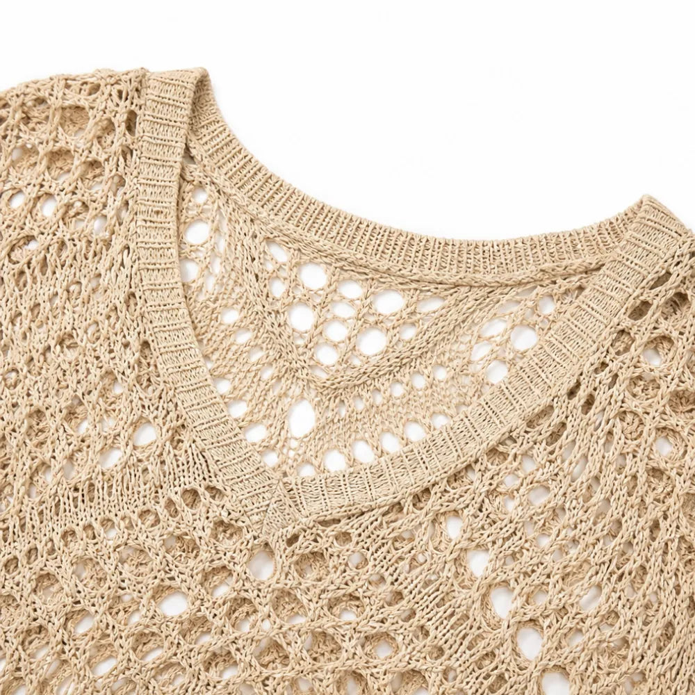 Marigrove – Boho Damski Top V-Neck Szydełkowy