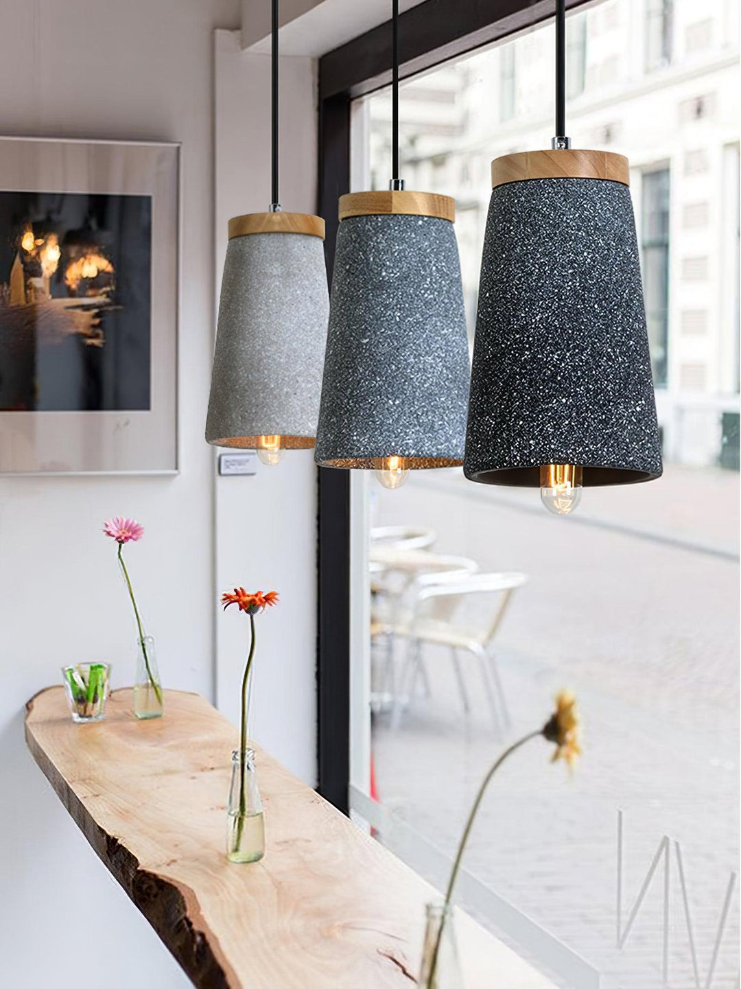 Lampa wisząca Coburg z drewna i cementu
