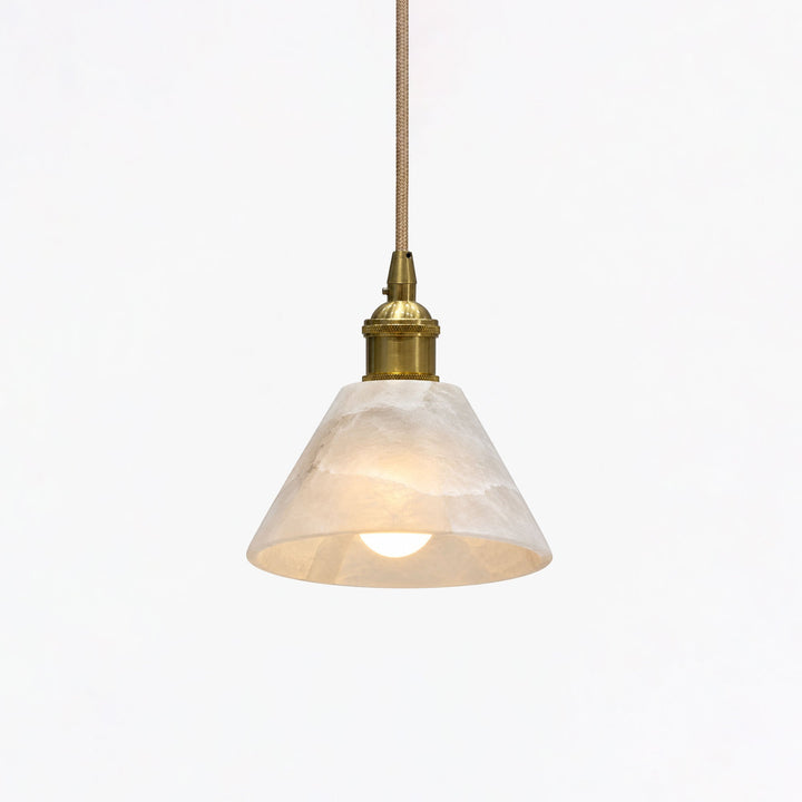 Stożkowa Lampa Wisząca z Alabastru i Mosiądzu