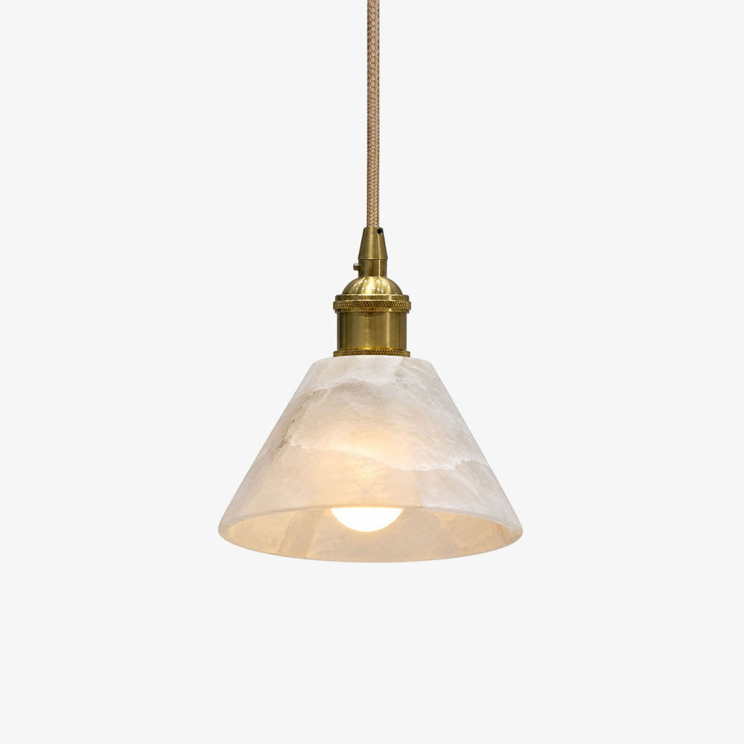 Stożkowa Lampa Wisząca z Alabastru i Mosiądzu