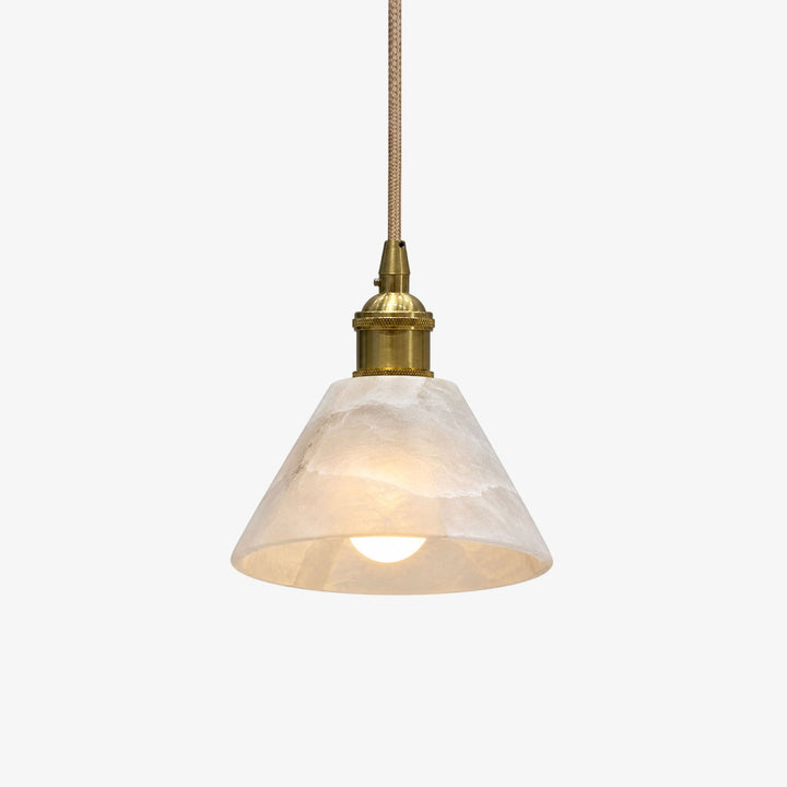 Stożkowa Lampa Wisząca z Alabastru i Mosiądzu