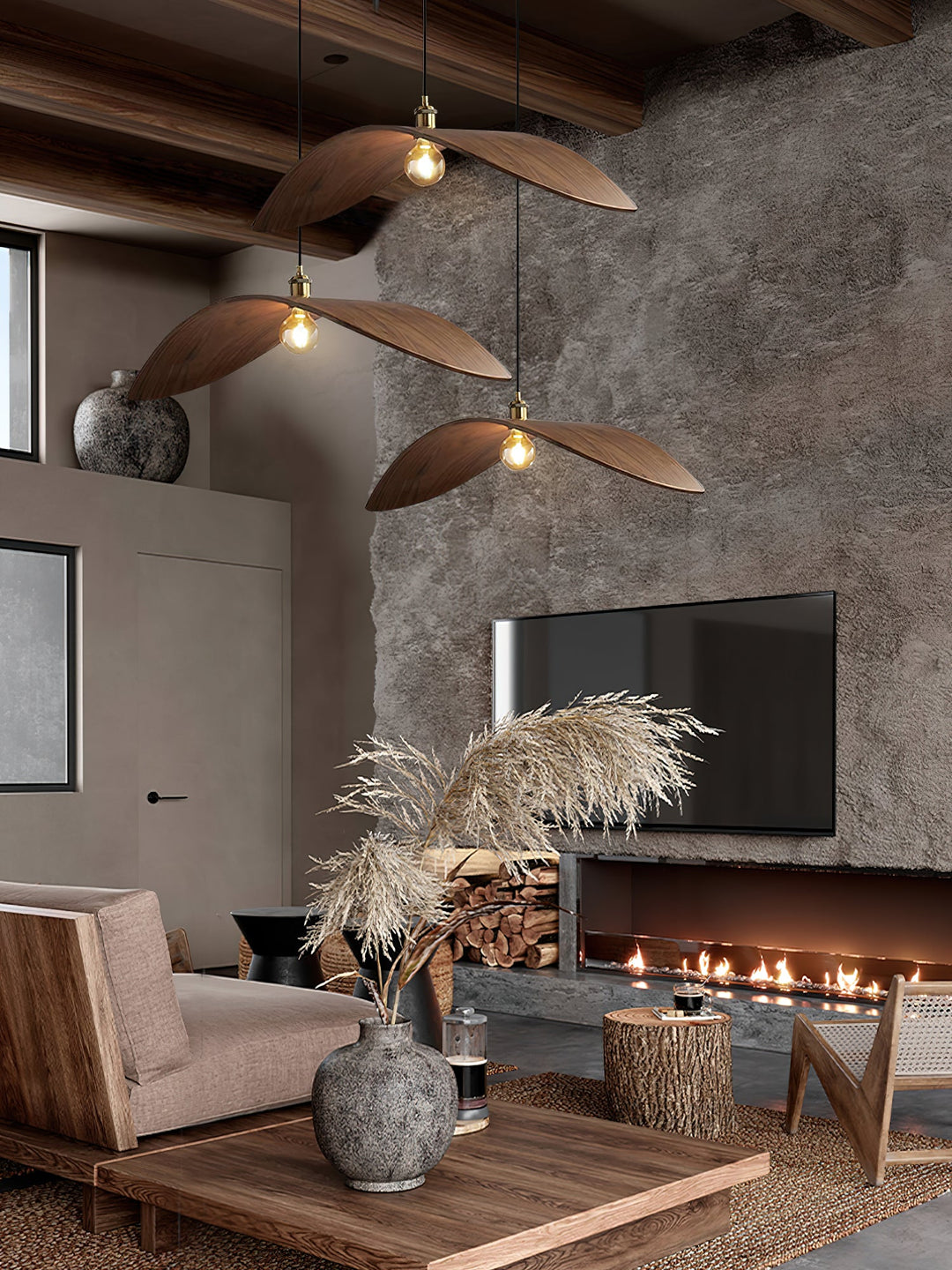 Lampa Wisząca Z Drewna Krzywoliniowa