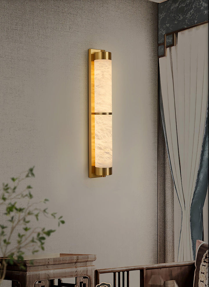 Lampa Ścienna Cylindra z Alabastru i Mosiądzu