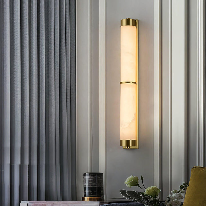 Lampa Ścienna Cylindra z Alabastru i Mosiądzu