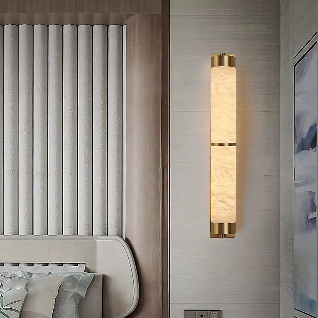 Lampa Ścienna Cylindra z Alabastru i Mosiądzu