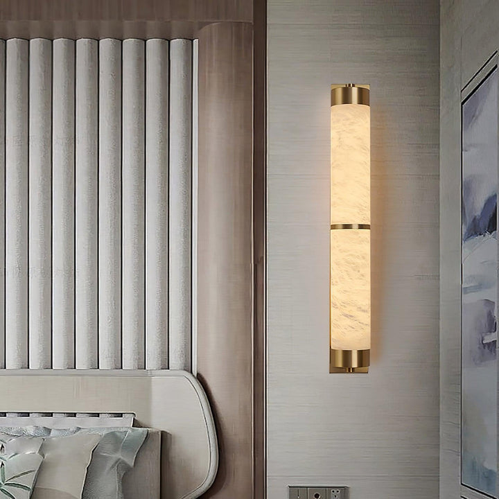 Lampa Ścienna Cylindra z Alabastru i Mosiądzu