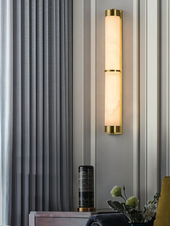 Lampa Ścienna Cylindra z Alabastru i Mosiądzu