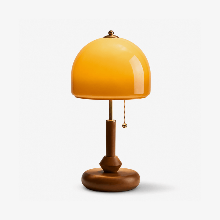Lampa stołowa z drewna w kształcie kopuły