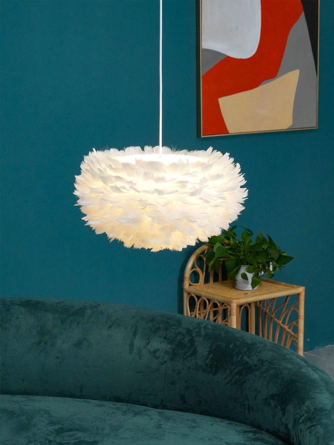 Lampa wisząca z piór gęsich