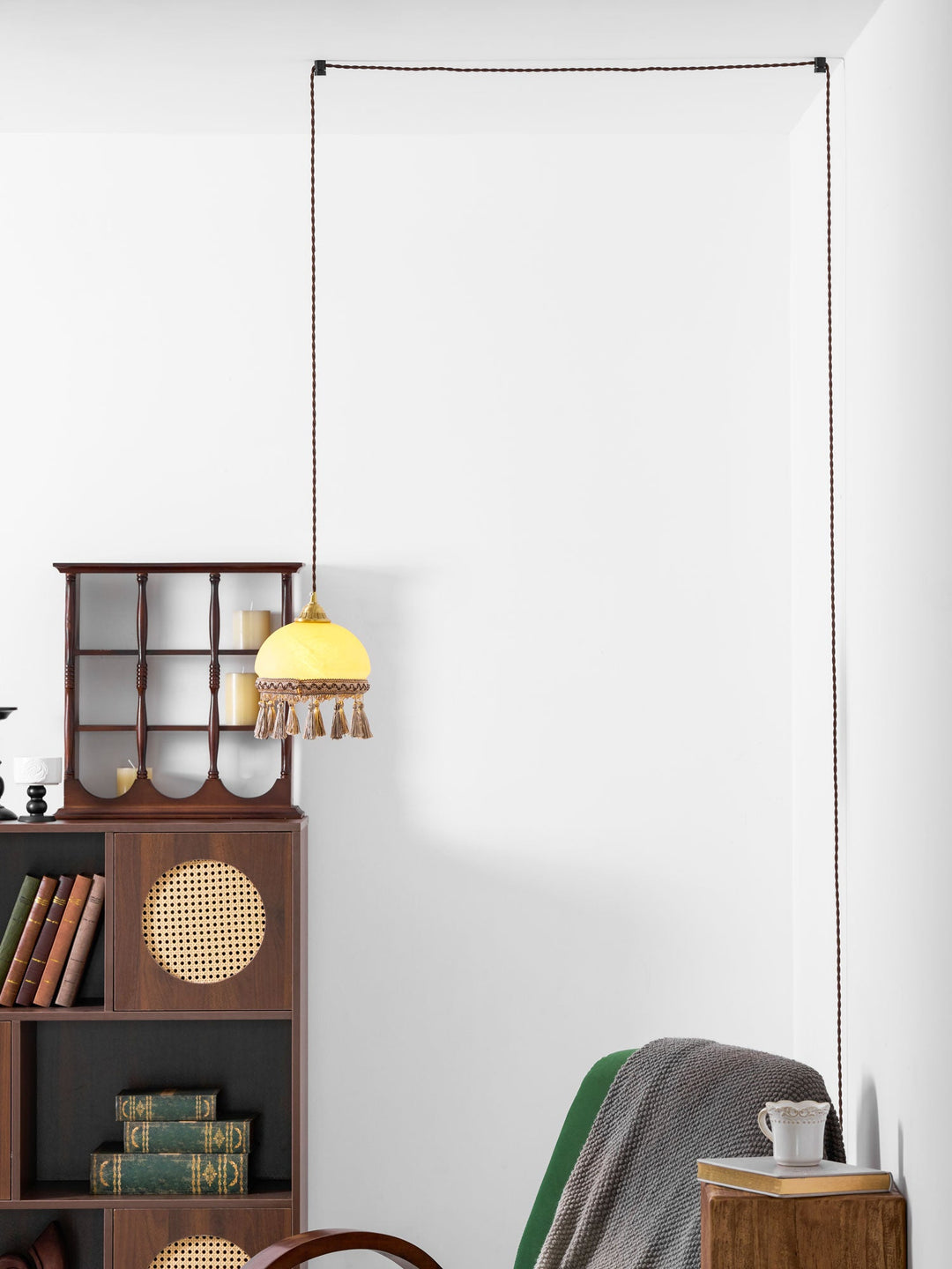 Francuskie Frędzle Mosiężny Wiszący Lampa