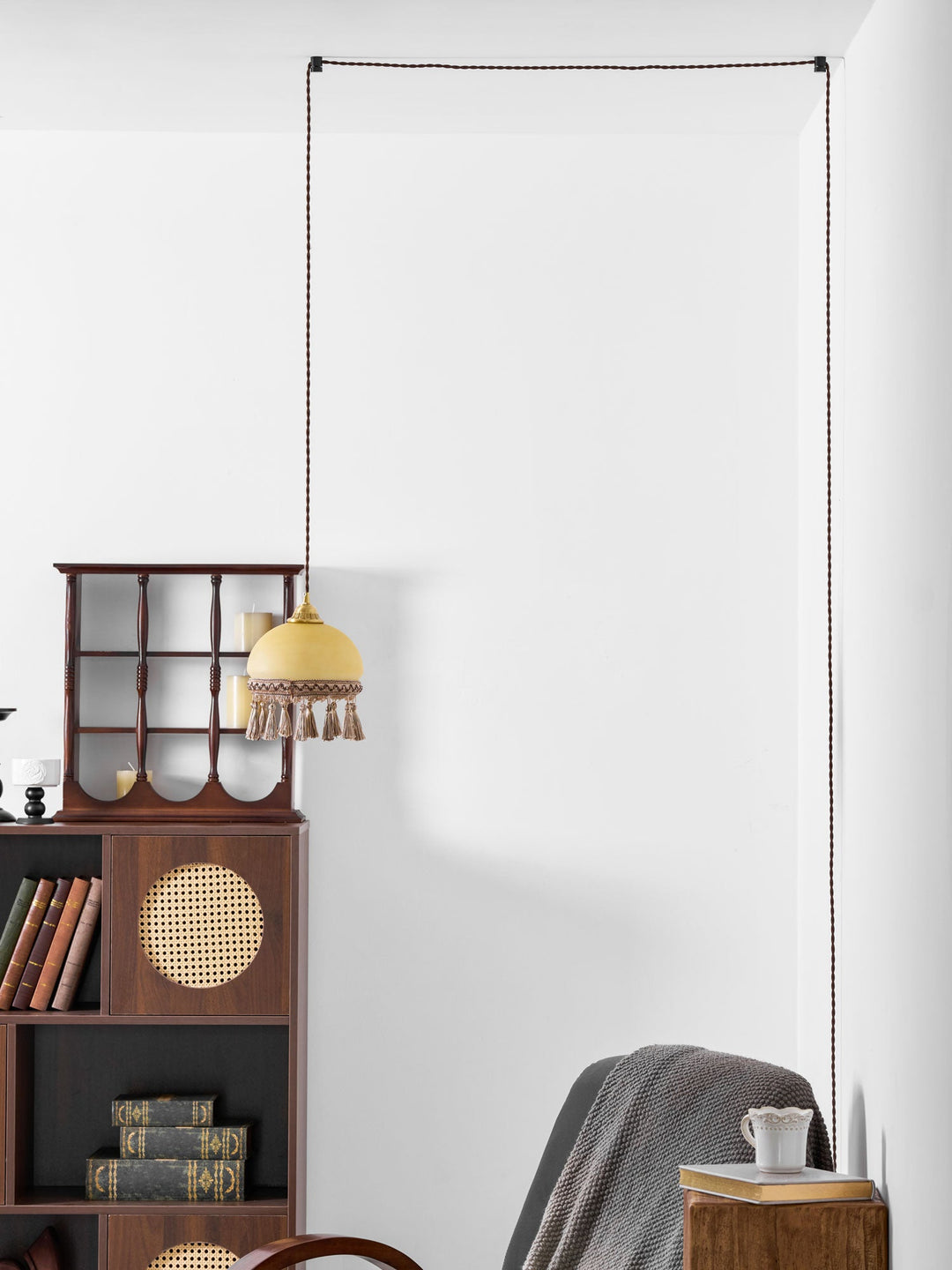 Francuskie Frędzle Mosiężny Wiszący Lampa