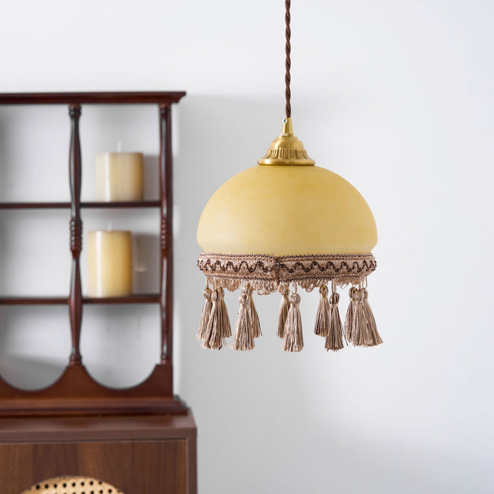 Francuskie Frędzle Mosiężny Wiszący Lampa