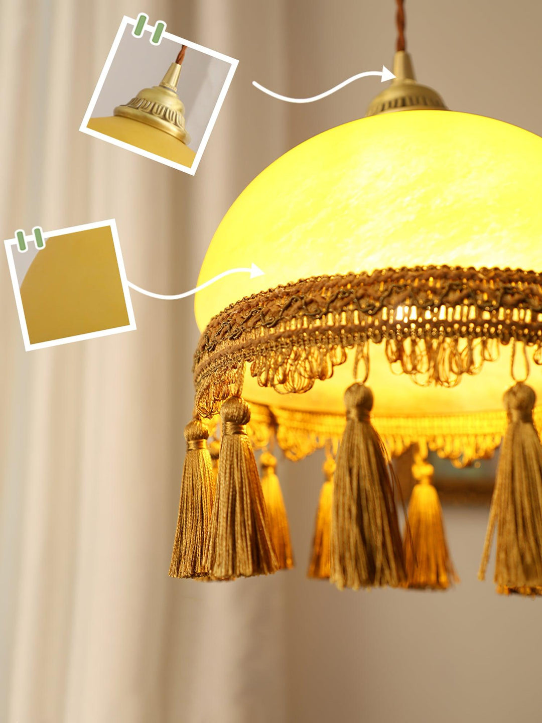 Lampa wisząca z mosiądzu z frędzlami francuskimi