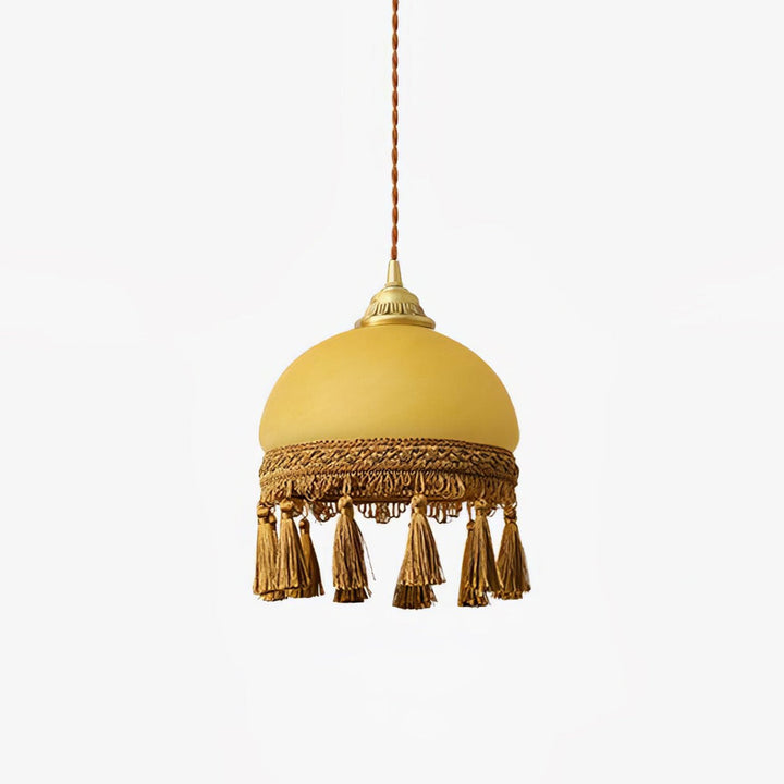 Lampa wisząca z mosiądzu z frędzlami francuskimi