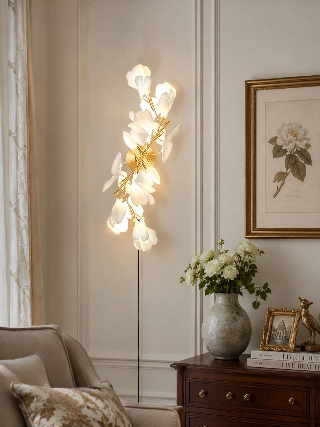 Lampa ścienna wtykowa Kwiaty Ginkgo