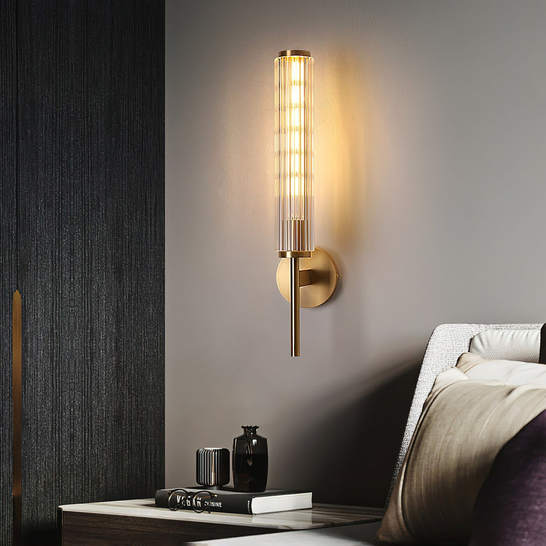 Szklana Liniowa Mosiężna Lampa Ścienna