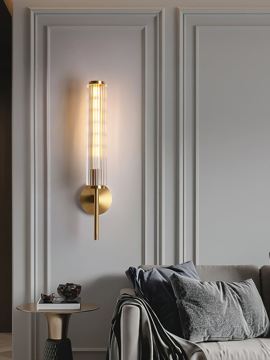 Szklana Liniowa Mosiężna Lampa Ścienna