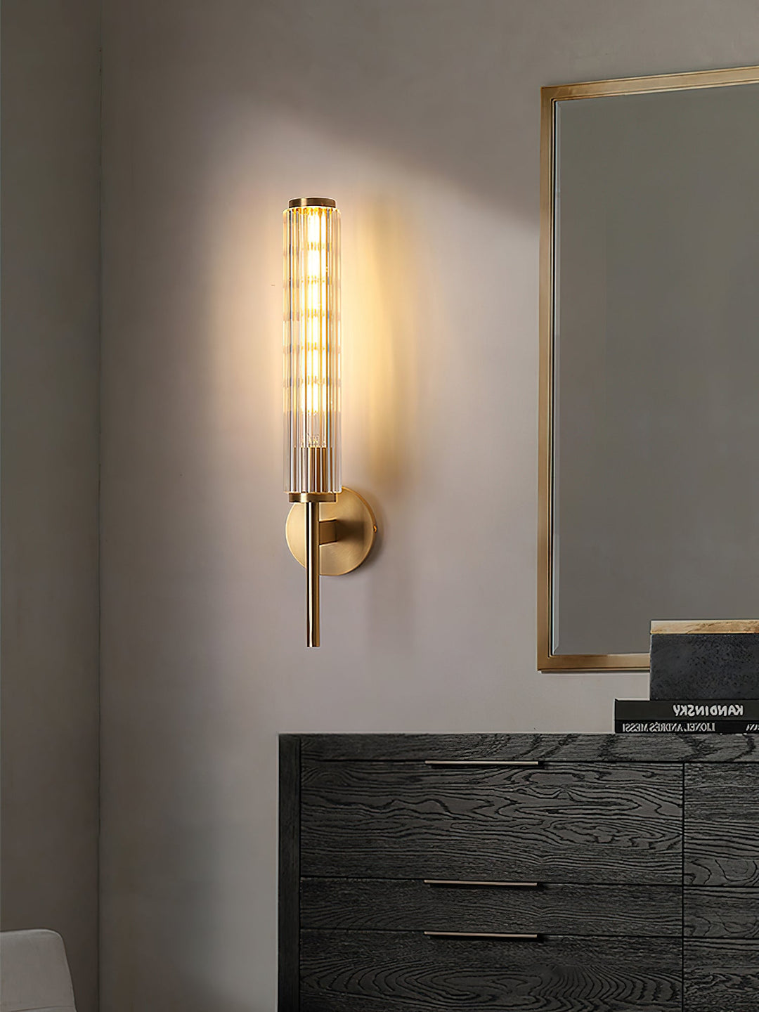 Szklana Liniowa Mosiężna Lampa Ścienna
