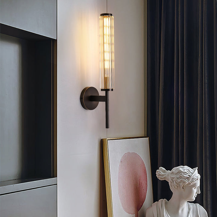 Szklana Liniowa Mosiężna Lampa Ścienna