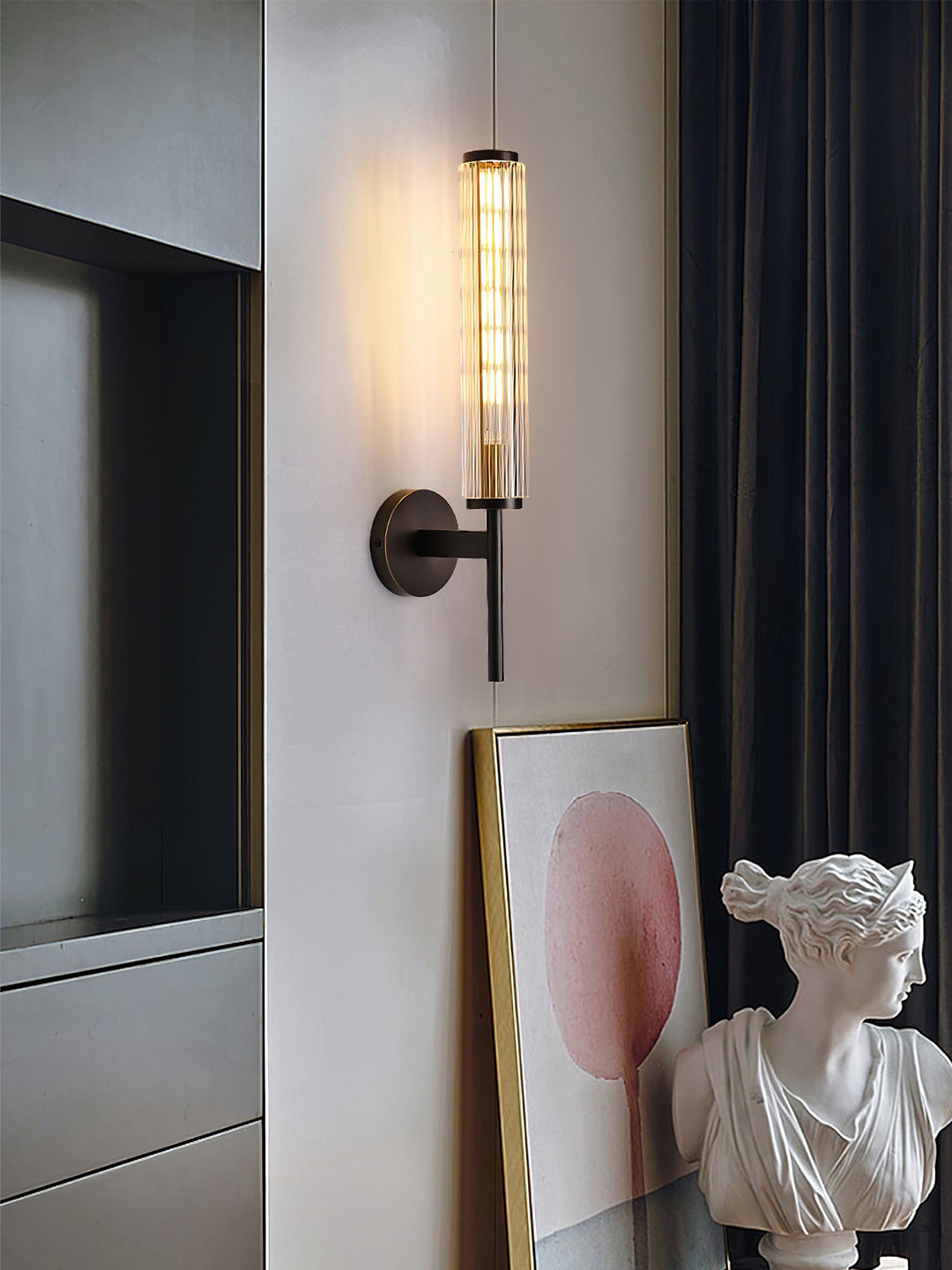 Szklana Liniowa Mosiężna Lampa Ścienna