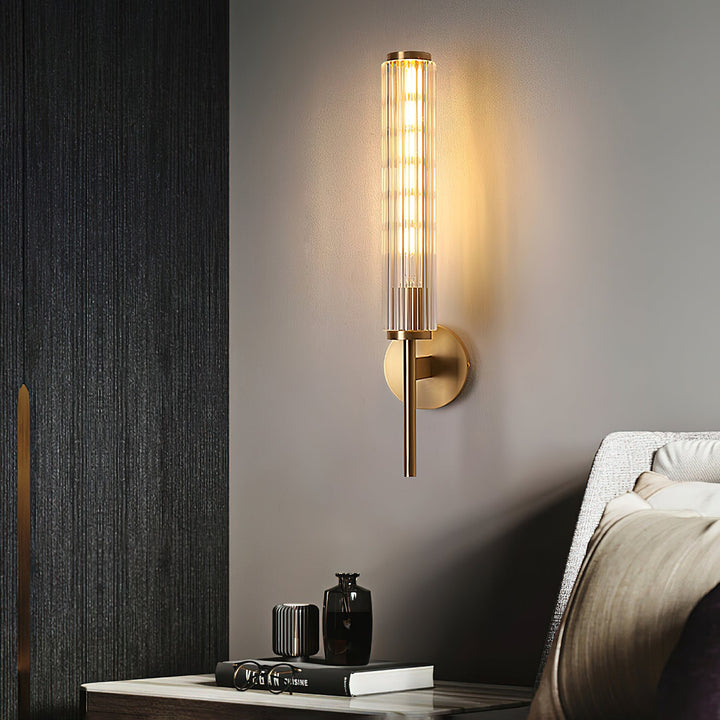 Szklana Liniowa Mosiężna Lampa Ścienna