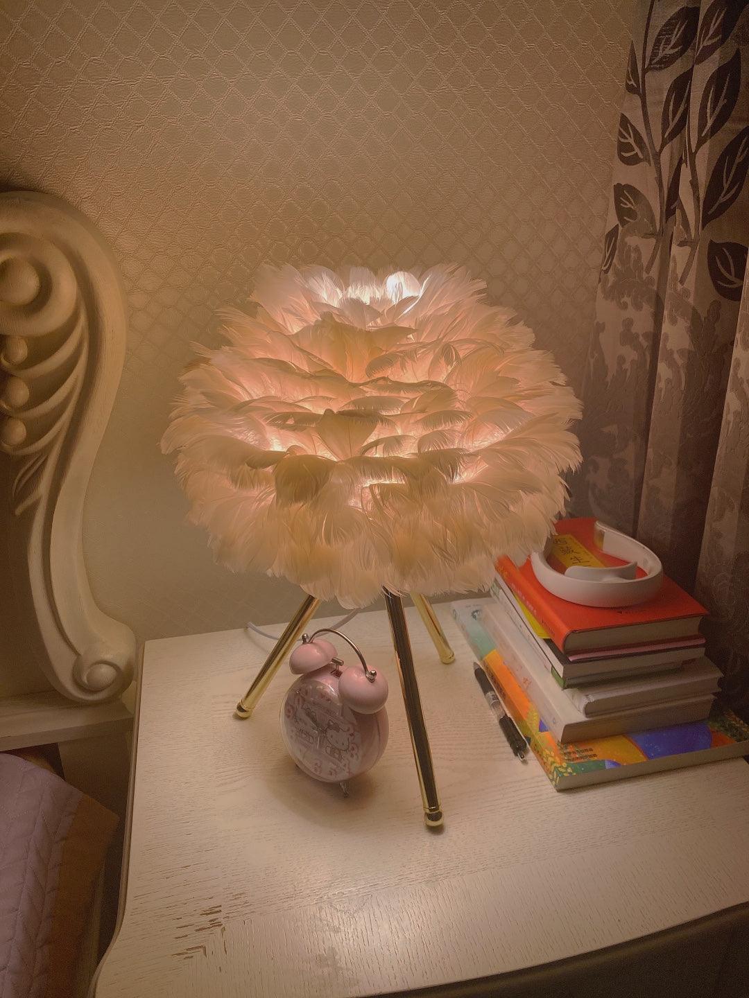 Lampa stołowa z piór gęsich