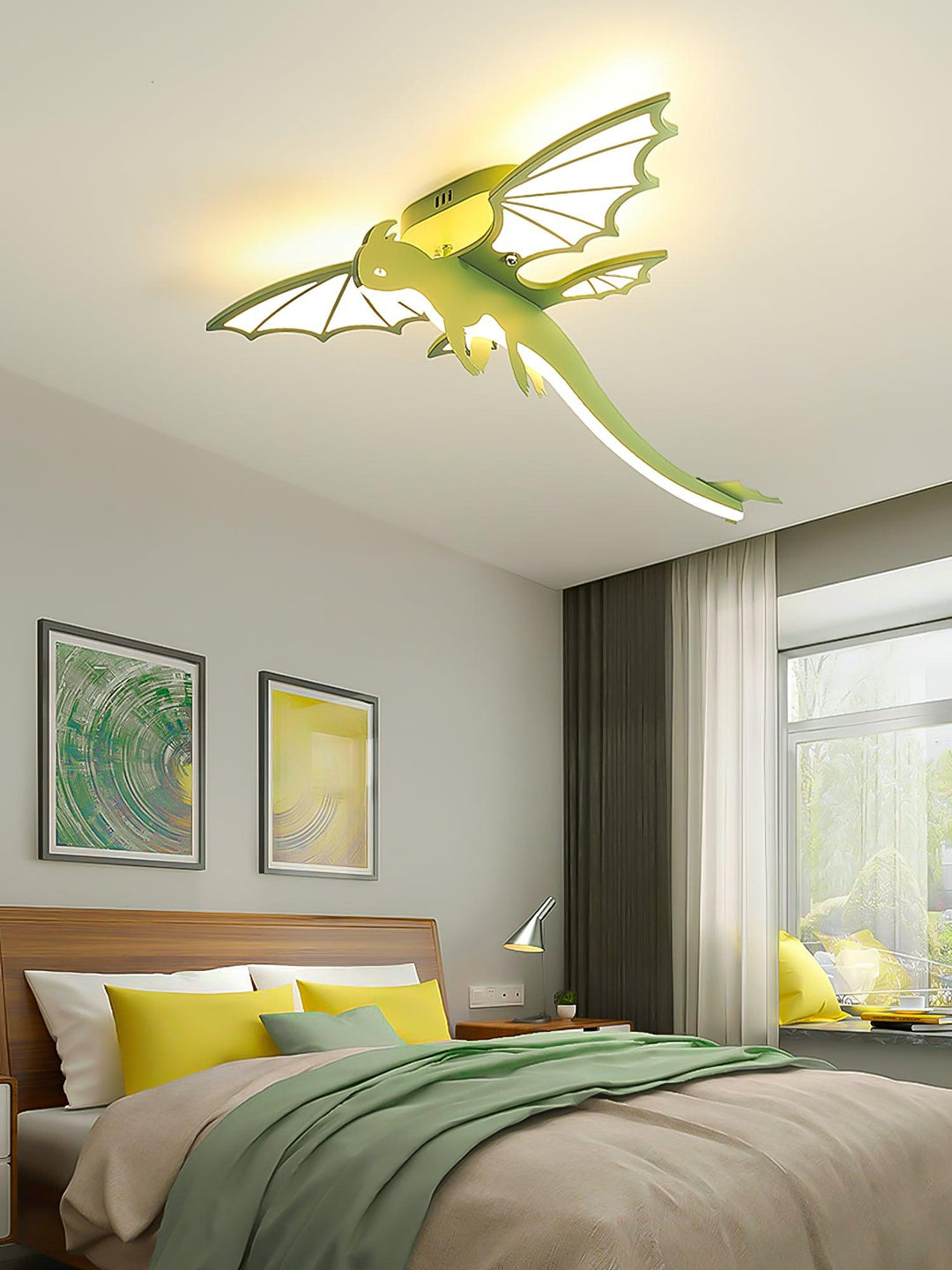 Zielona Lampa sufitowa w kształcie dinozaura
