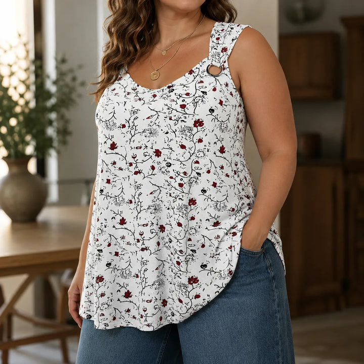Wearlora – Koszulka Swingowa w Kwiaty Plus Size z Ramiączkami w Kształcie O