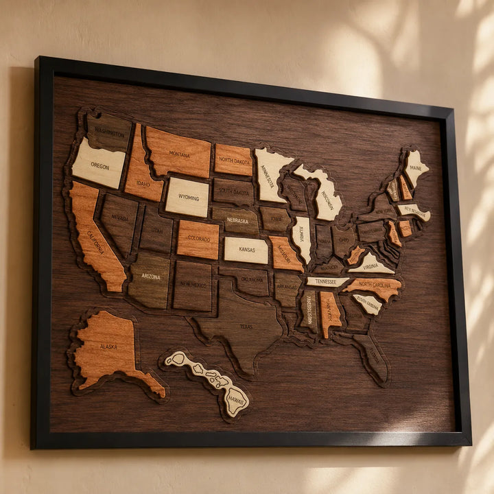 Wanderoak – Drewniana mapa podróży USA z 3D kawałkami stanów