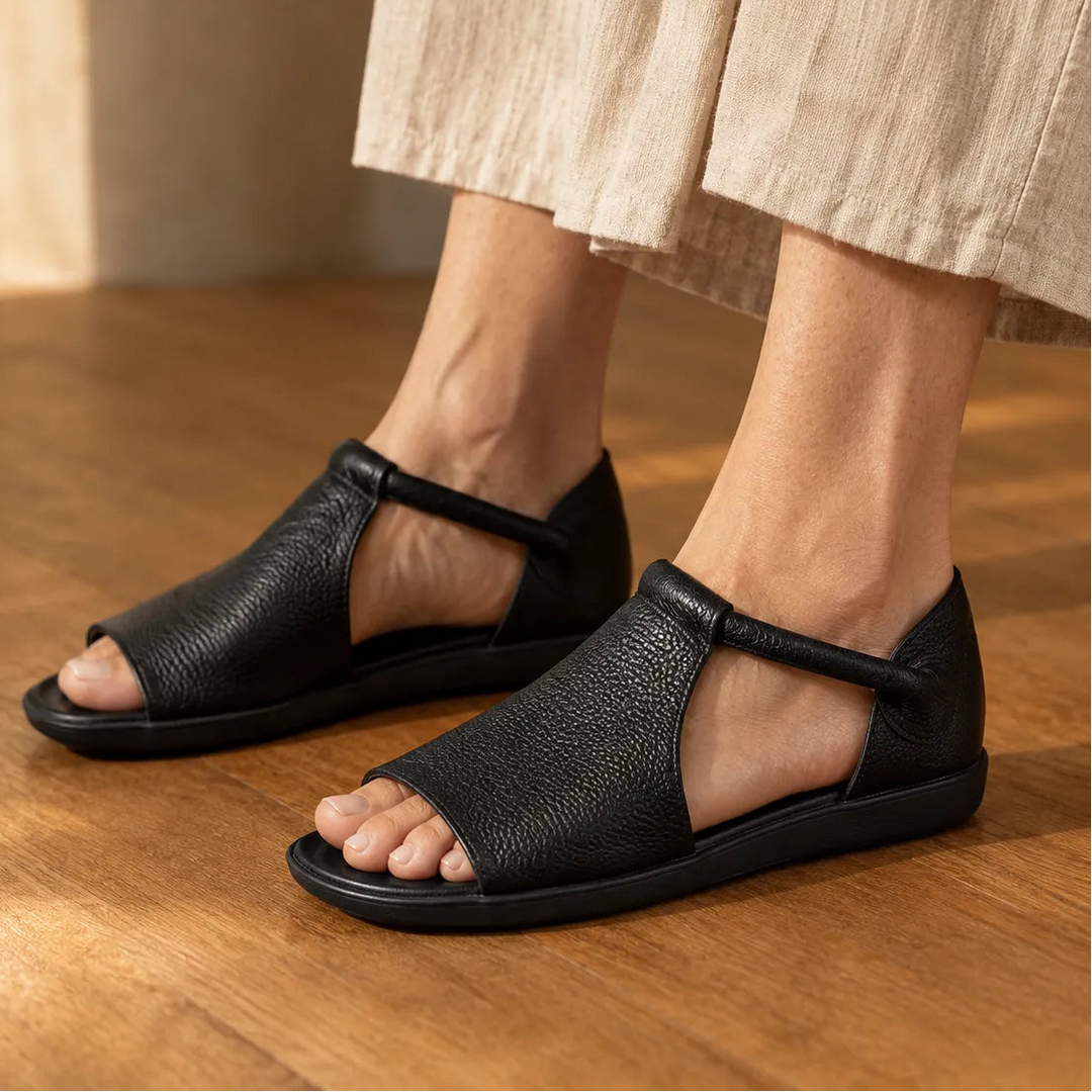 Solene – Płaskie sandały T-Strap z PU dla kobiet, wsuwane, otwarte na palce, letnie buty