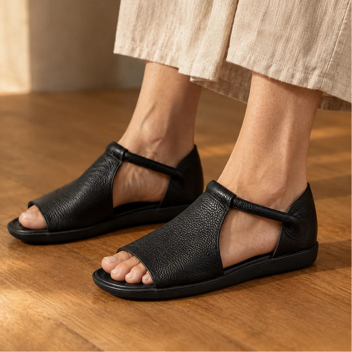 Solene – Płaskie sandały T-Strap z PU dla kobiet, wsuwane, otwarte na palce, letnie buty
