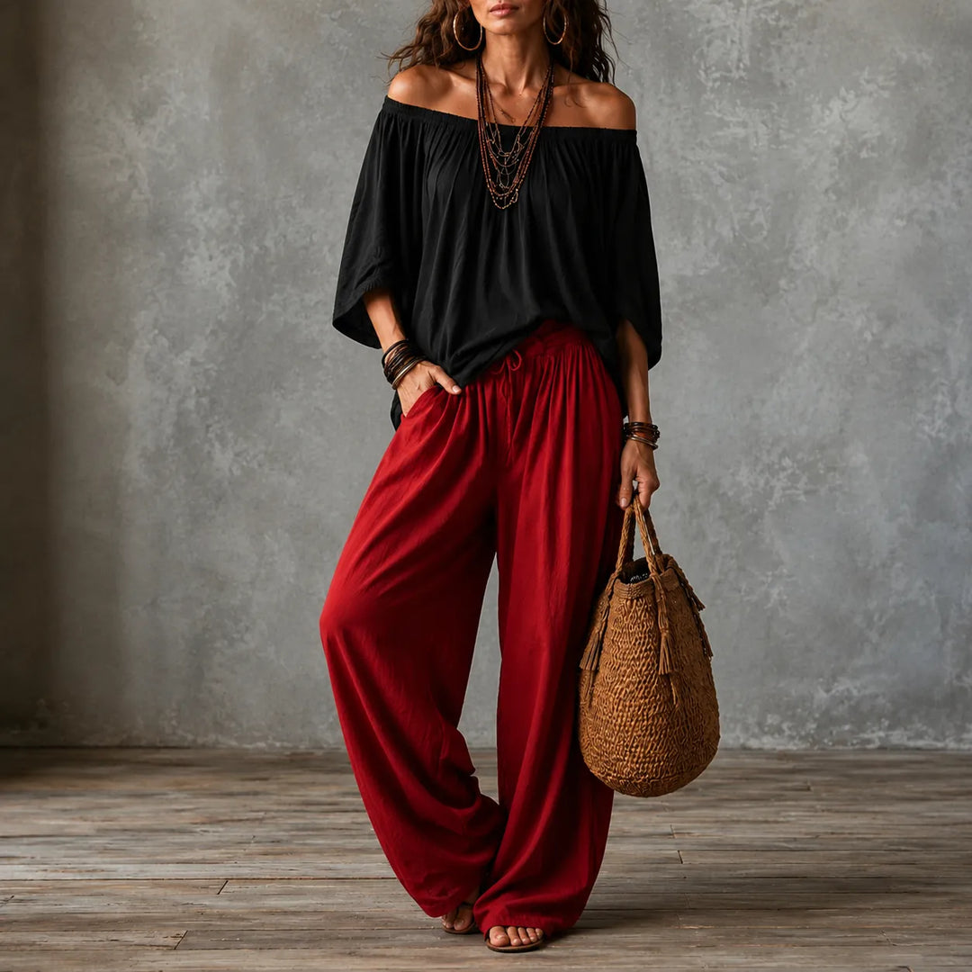 Solenza – Bluzka Boho na Ramiączkach i Spodnie Lampionowe dla Kobiet
