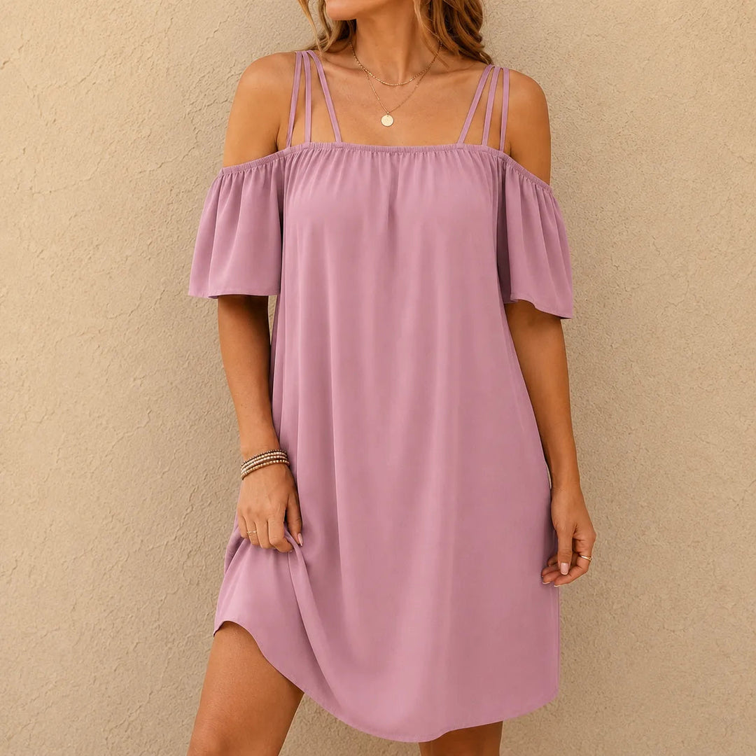 Wearbella – Sukienka mini z odkrytymi ramionami i falbaniastymi rękawami