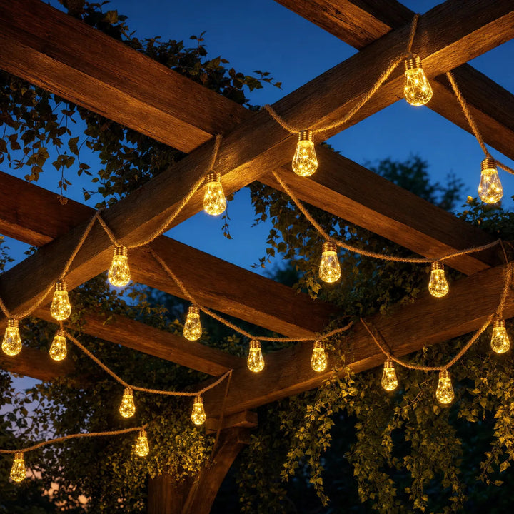 Glowvine – Słoneczne Lampki z Liny Konopnej z Vintage Żarówkami LED