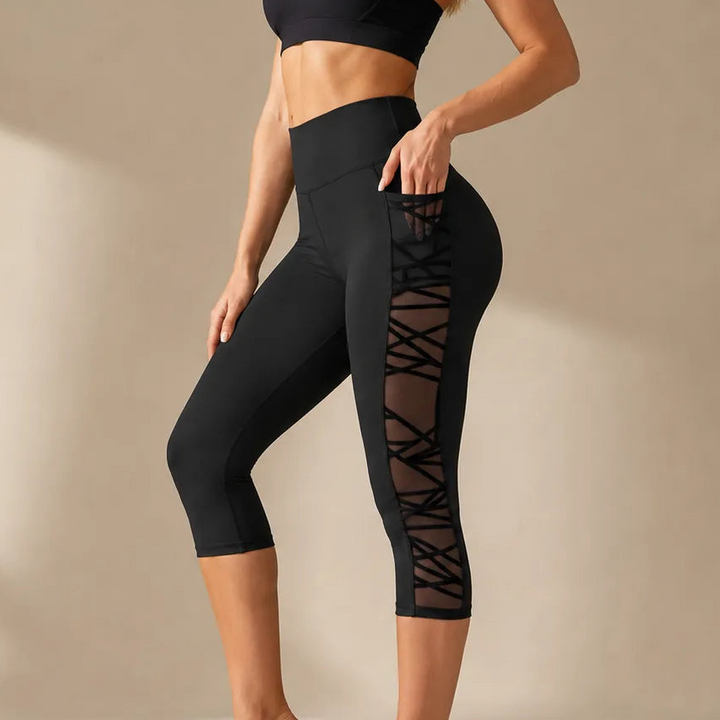 Flexora – Legginsy Capri z wysokim stanem i siateczkowymi bocznymi panelami z kieszenią na telefon