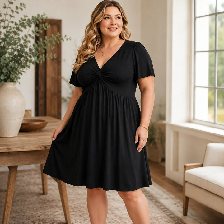 Wearbella – Sukienka w rozmiarze plus z dekoltem w serek i falbankowymi rękawami, z kieszeniami