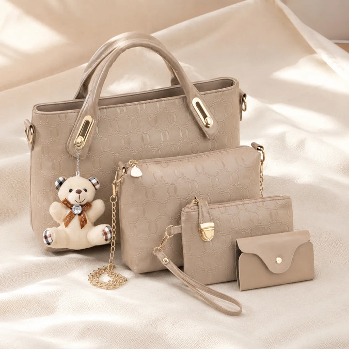 Belluna – Zestaw torebek skórzanych w 4 częściach, torba tote, torba crossbody, saszetka, etui na karty