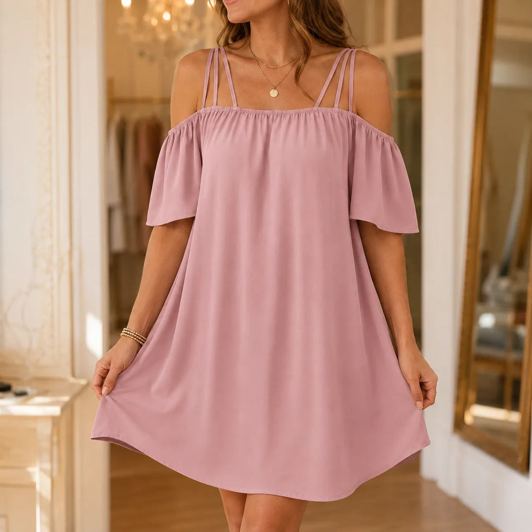 Wearbella – Sukienka mini z odkrytymi ramionami i falbaniastymi rękawami