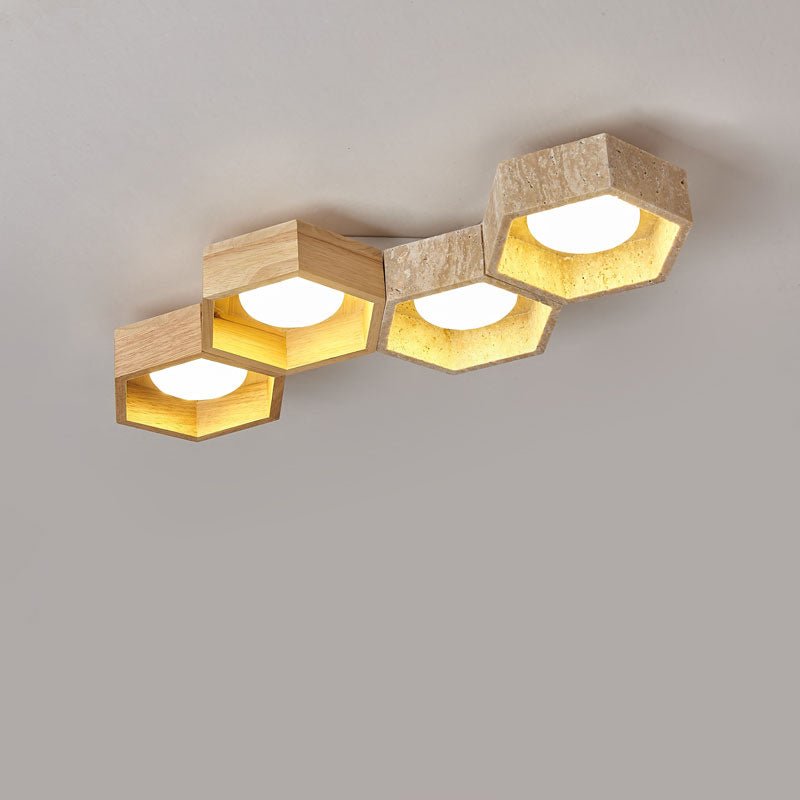 Lampa sufitowa z trawertynu w kształcie plastra miodu