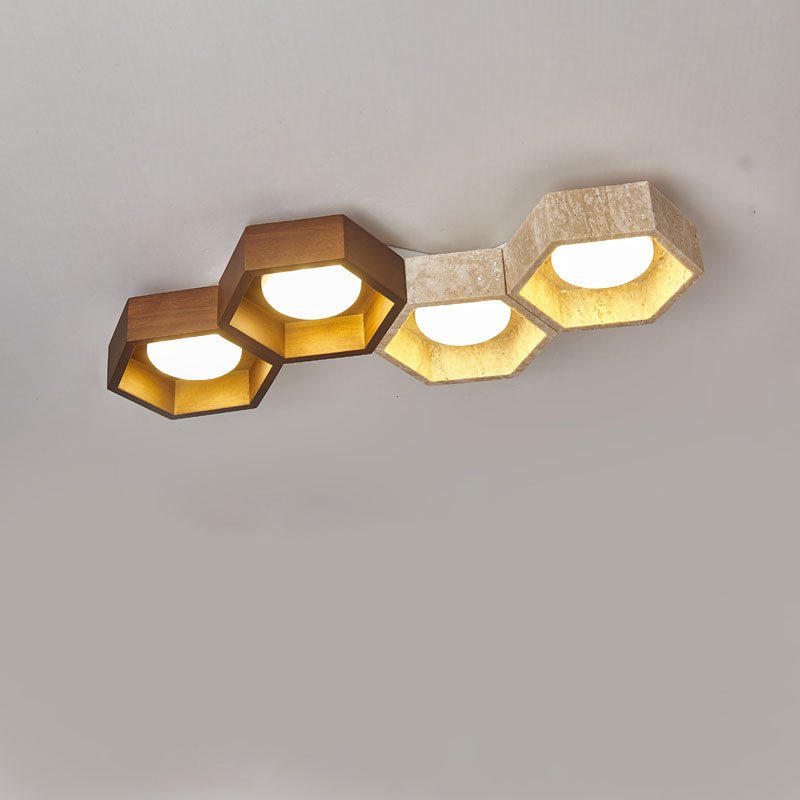 Lampa sufitowa z trawertynu w kształcie plastra miodu
