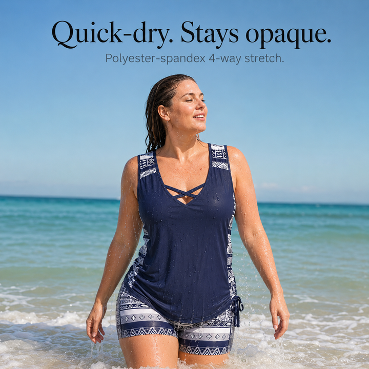 Coastella – Zestaw długiego tankini z szortami dla kobiet, pełne pokrycie, dwuczęściowy strój kąpielowy