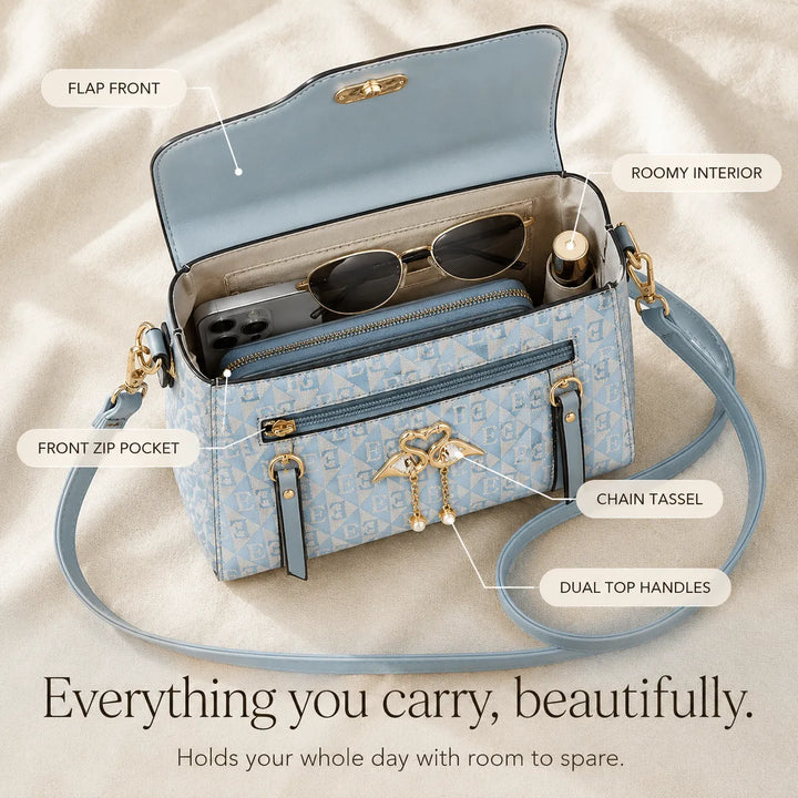 Velora – Torebka crossbody z zapięciem w kształcie łabędzia i złotymi akcentami