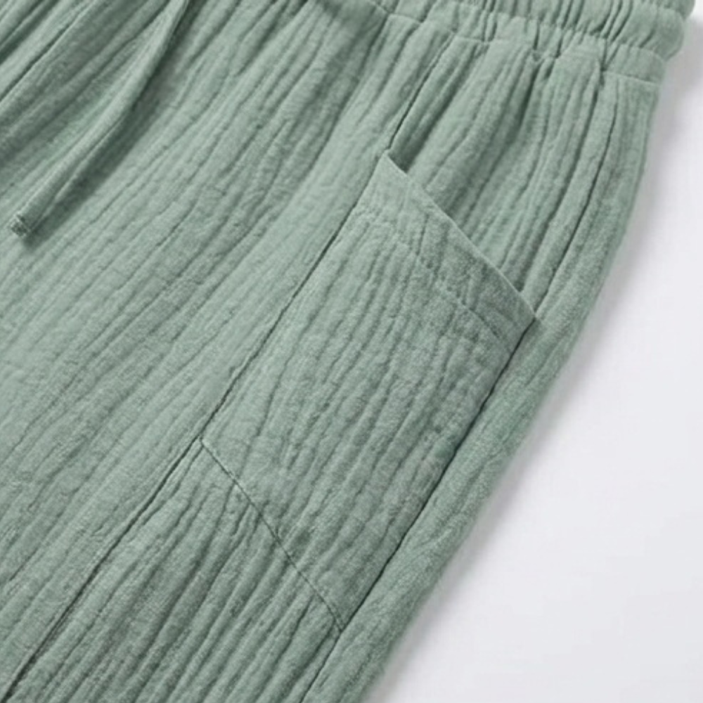 Selora – Damskie spodnie capri z marszczonego materiału