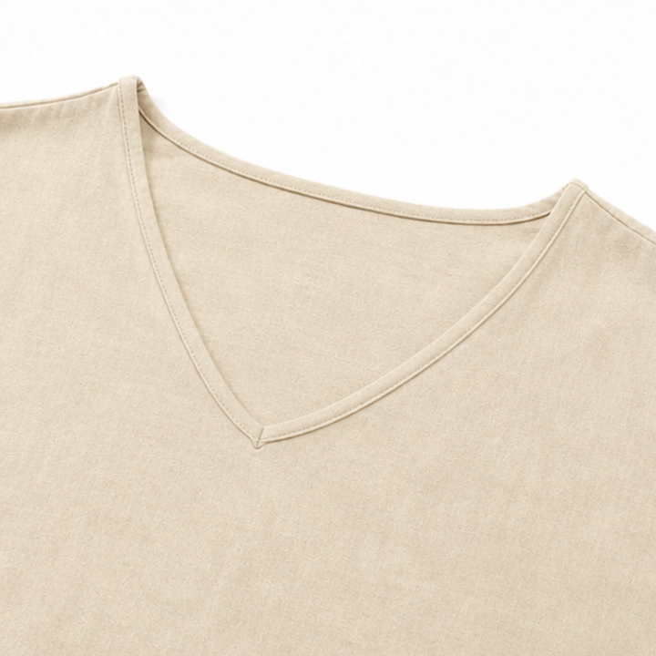 Draperly – Dwuczęściowy zestaw w stylu lnianym z dekoltem w serek